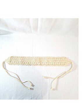 Vintage Boho Macrame Woven Tie Belt - Cream/Ivory Crochet Hippie Sash